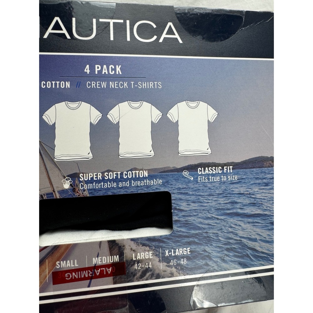 Nautica Mens 4 Pack Cotton Crew Neck T-Shirts Black White Classic Fit Medium M - Picture 8 of 10